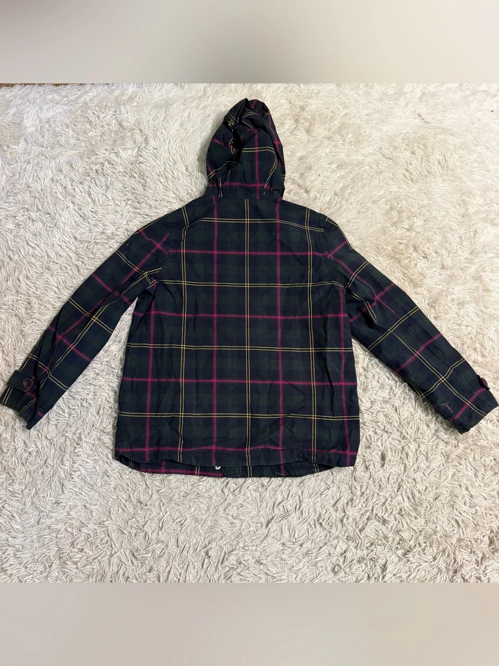 Women’s Size 12 Navy Plaid Joules Waterproof Rain Jacket. Good Condition.